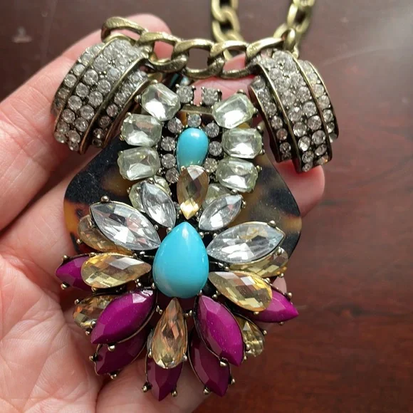 Jcrew tortoise turquoise statement necklace NEW - Picture 4 of 6